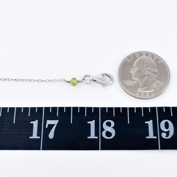 Vintage Sterling Silver 925 Green Glass Pendant Necklace 16.5"-18" - Picture 2 of 4